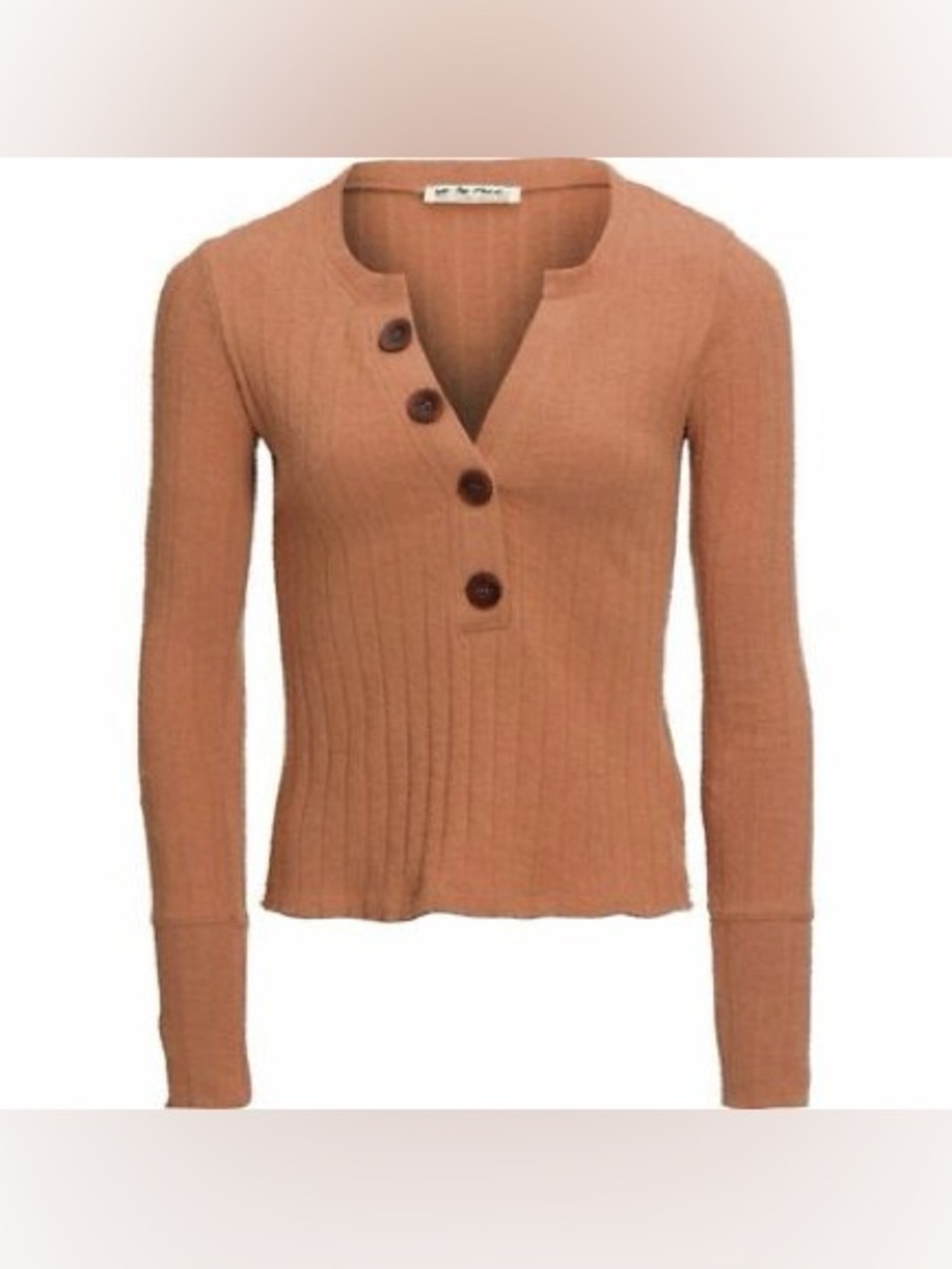 We The Free Ribbed V-Neck Button-Front Long Sleeve Top